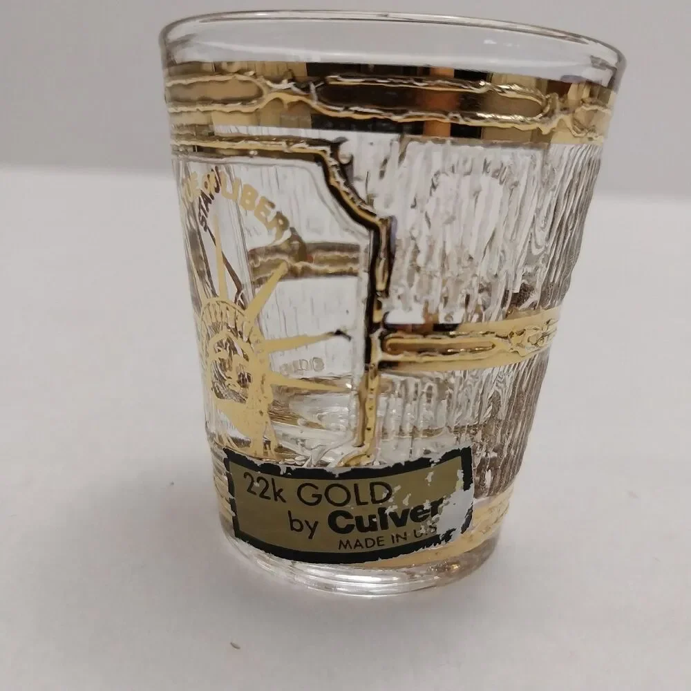 Vintage Culver Shot Glass 22k gold Illustration Of The Statue of Liberty #K007